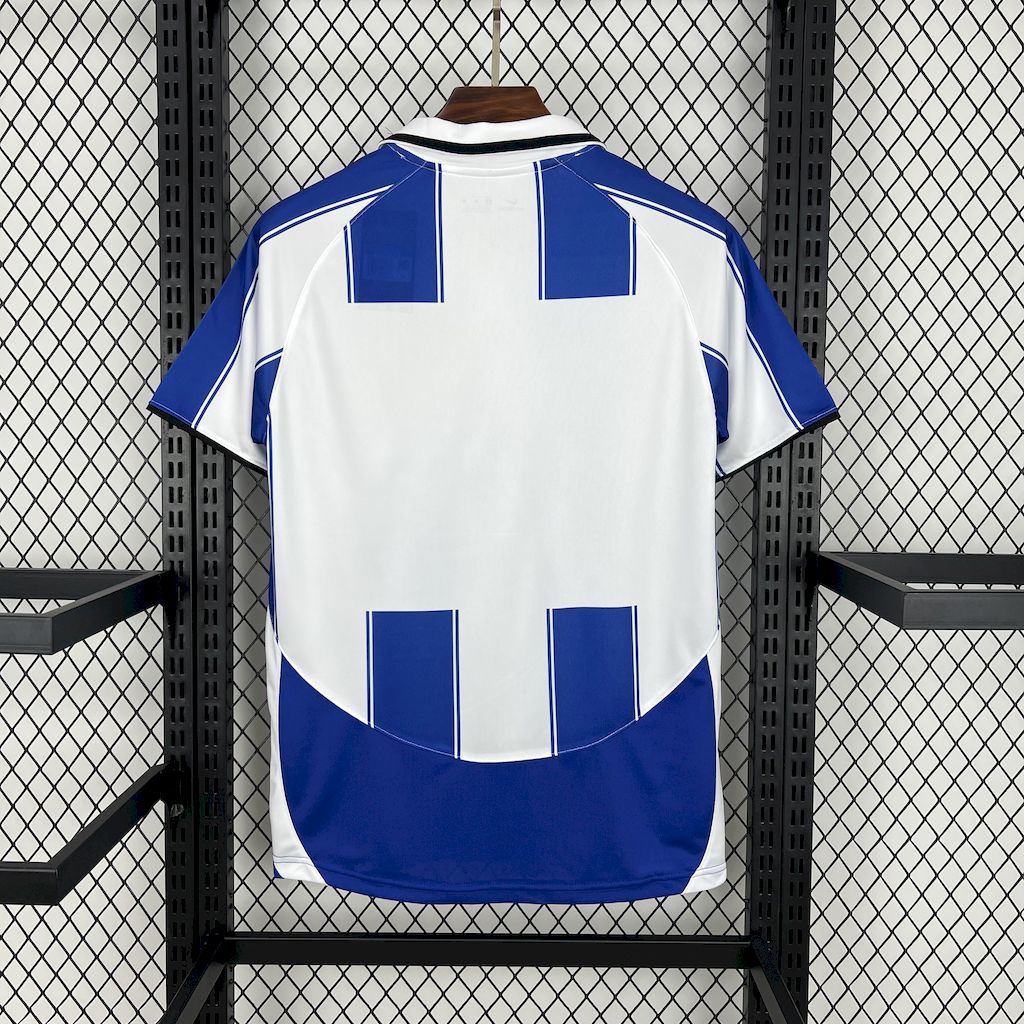 Retro Porto soccer jersey back view, mostly white with blue geometric panels