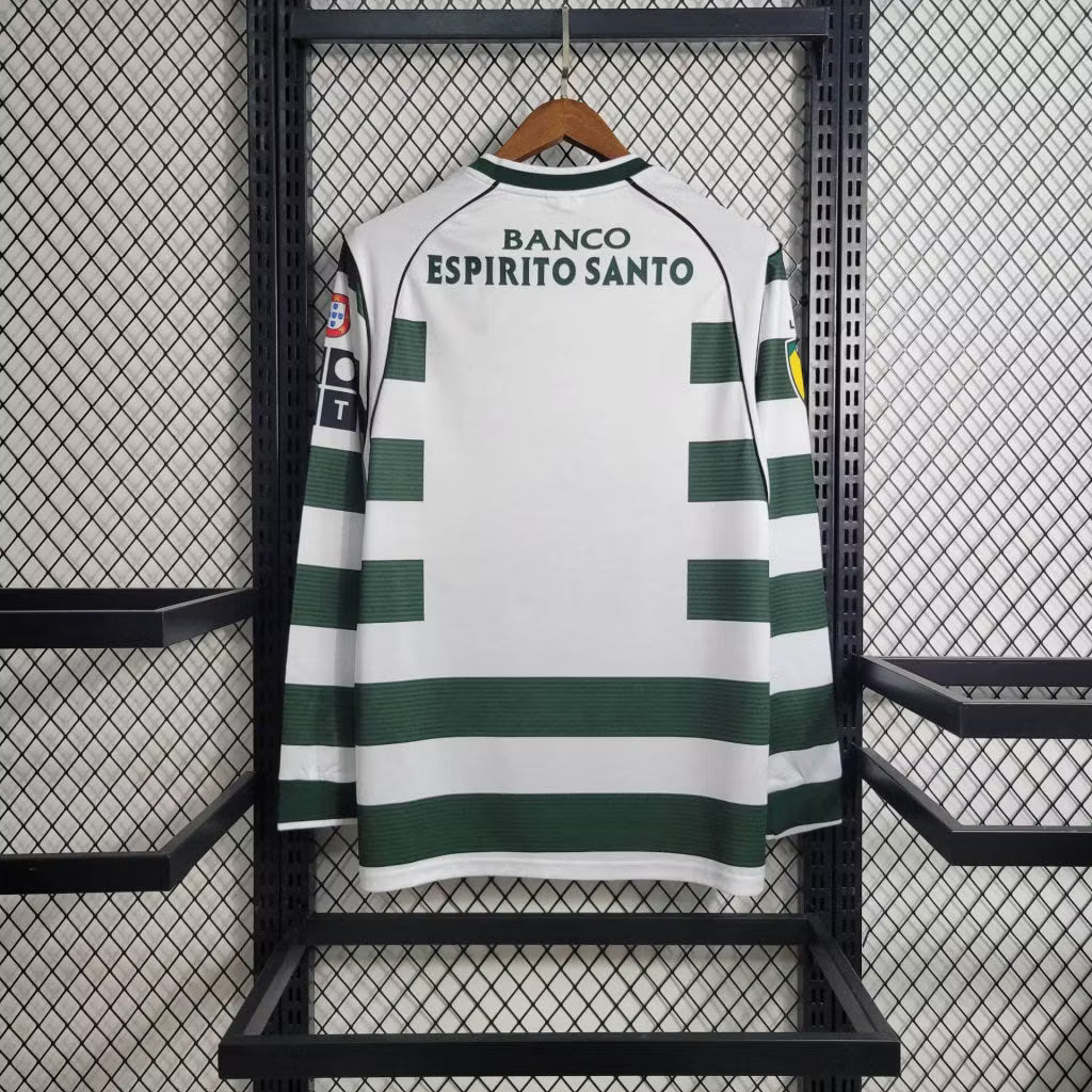 Sporting CP home jersey back in white with green stripes, BANCO ESPIRITO SANTO text