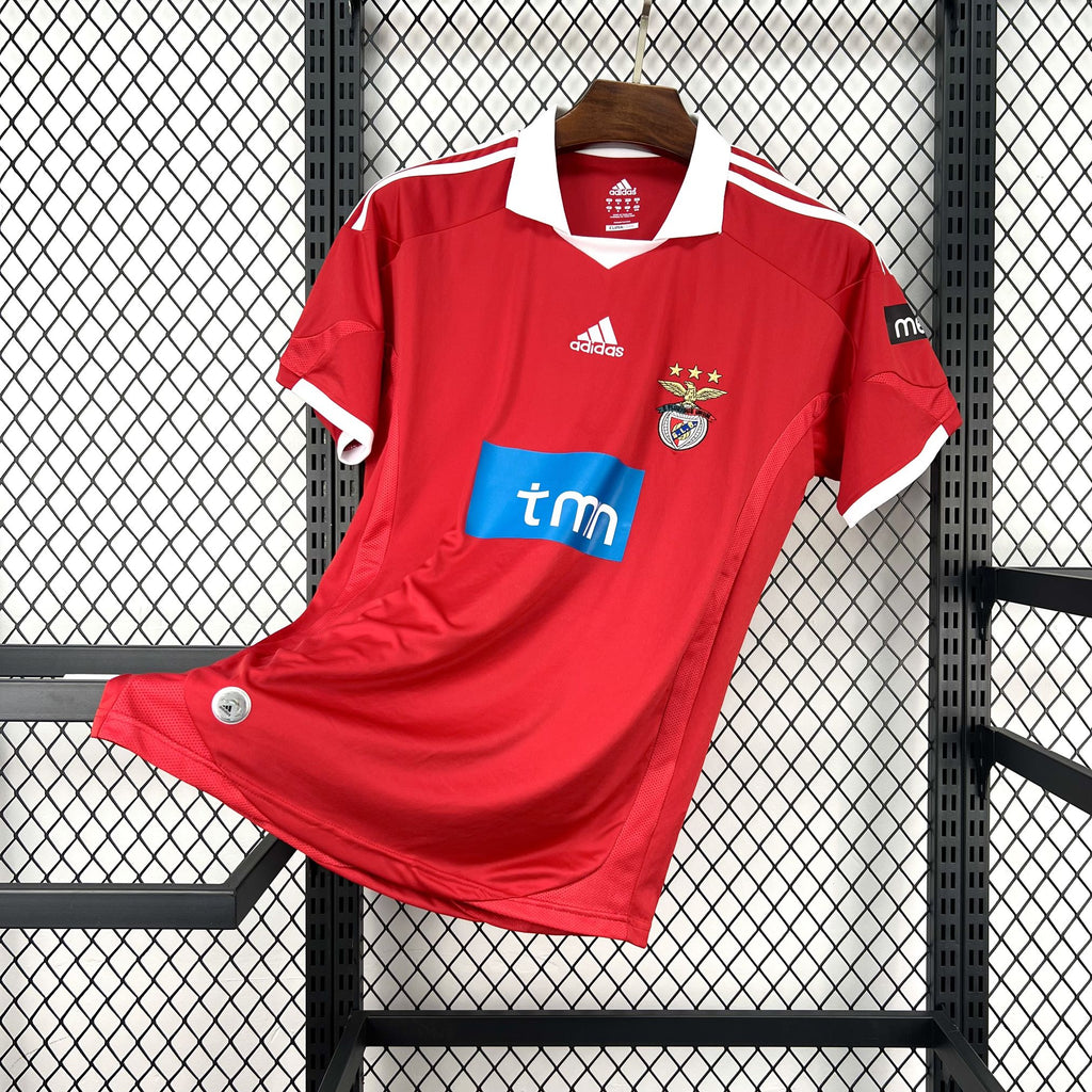 Red Benfica home soccer jersey with white collar, adidas logo, and club crest