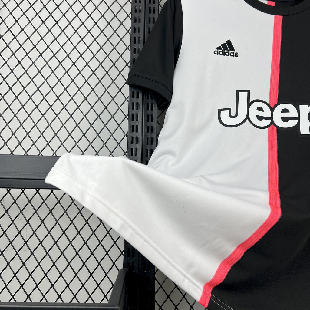 Retro soccer jersey with Jeep sponsor on white panel and red vertical stripe