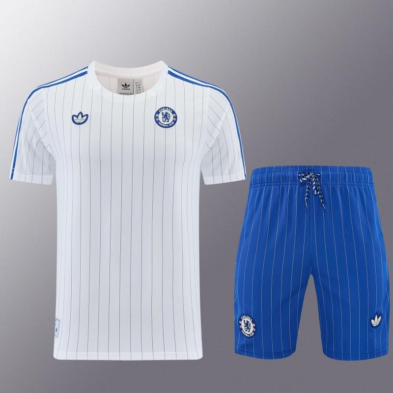 Chelsea 2025/26 White/Blue Casual Shirt + Shorts Set