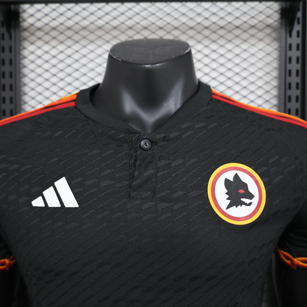 Roma third football jersey, black with Adidas logo and club crest on chest