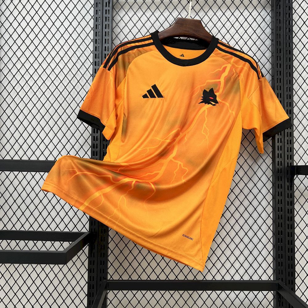 Orange soccer jersey with black collar trim, adidas logo, and team crest on chest