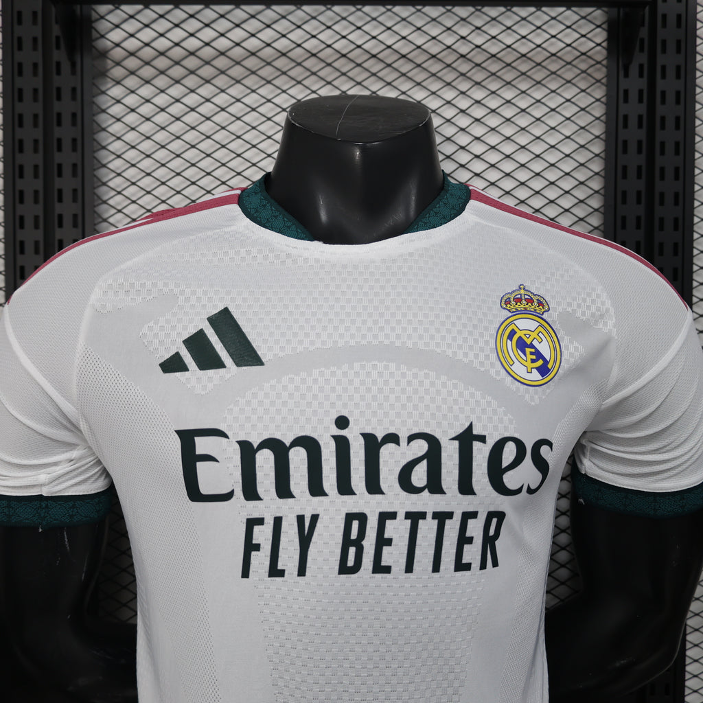 White Real Madrid home football jersey with Emirates “Fly Better” sponsor and club crest