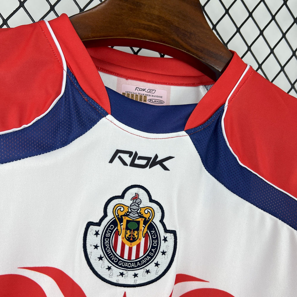 Retro soccer jersey neckline with ABK logo and Chivas crest on chest