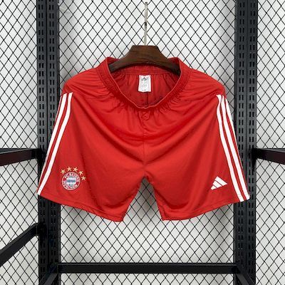 Red Bayern Munich fan shorts with white side stripes and FC Bayern crest