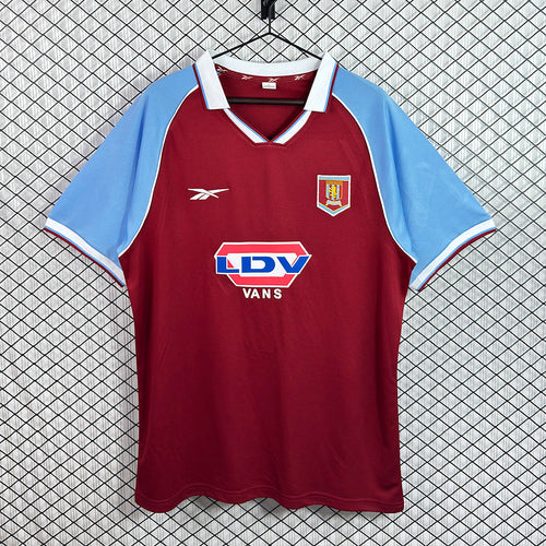 Retro Aston Villa home football jersey, maroon with light blue sleeves and white trim