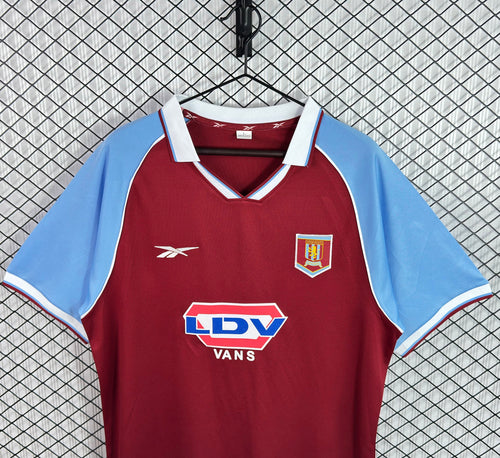 Aston Villa retro home jersey front, maroon body with light blue sleeves and crest