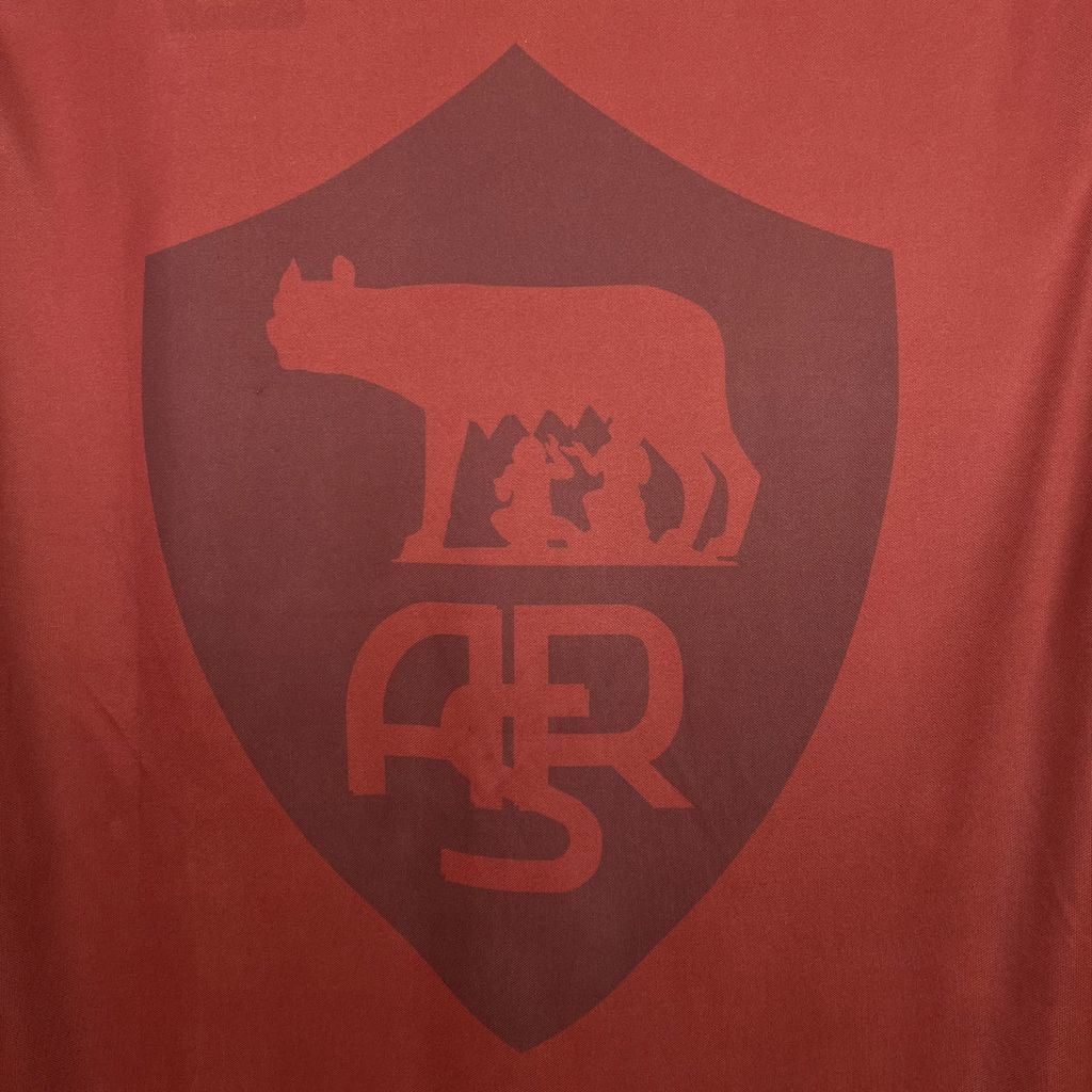 Retro Roma home football shirt back shield crest logo in dark and maroon