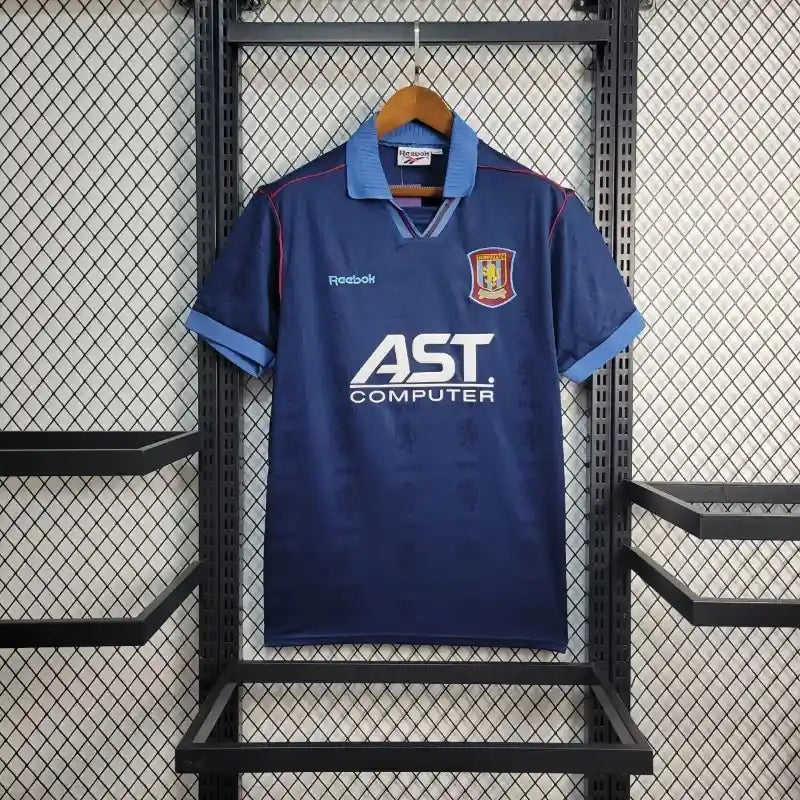Blue retro football shirt with Aston Villa crest, AST Computer sponsor, Reebok logo