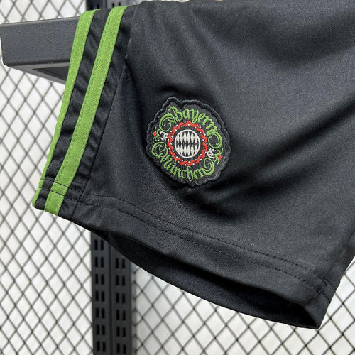 Bayern Munich kids Oktoberfest shorts, dark gray with green stripes and crest patch