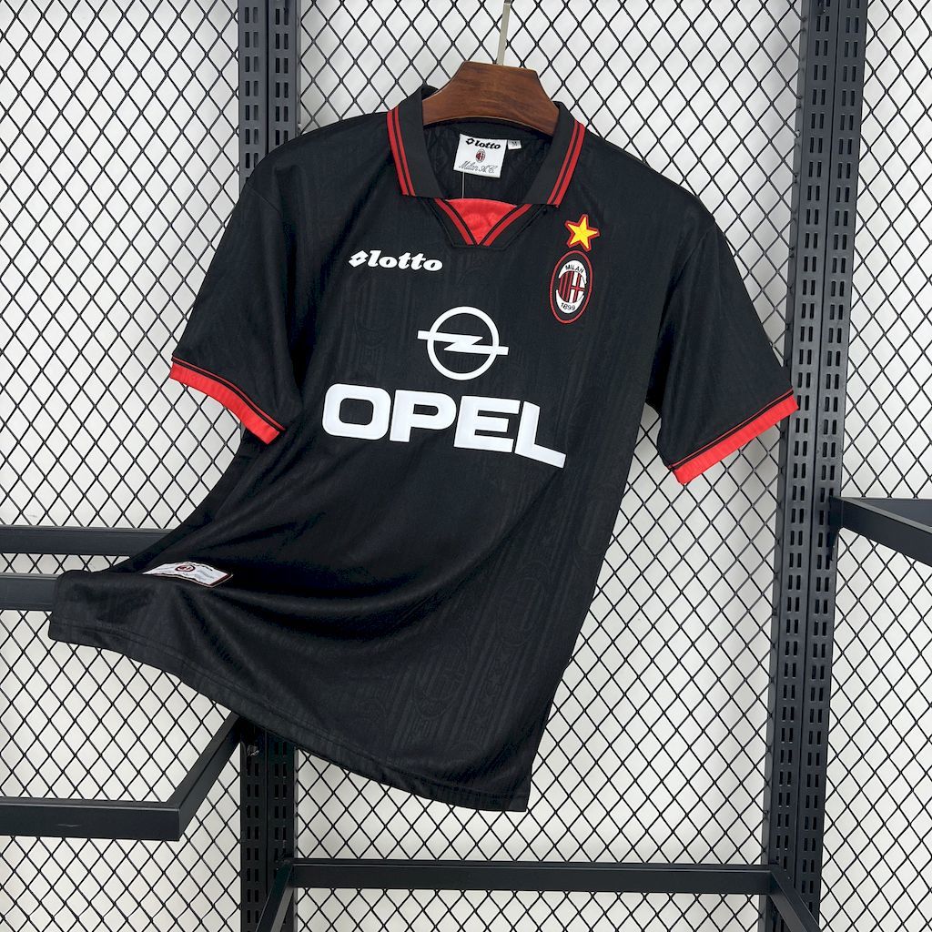 AC Milan retro soccer jersey, black with red trim and crest on chest