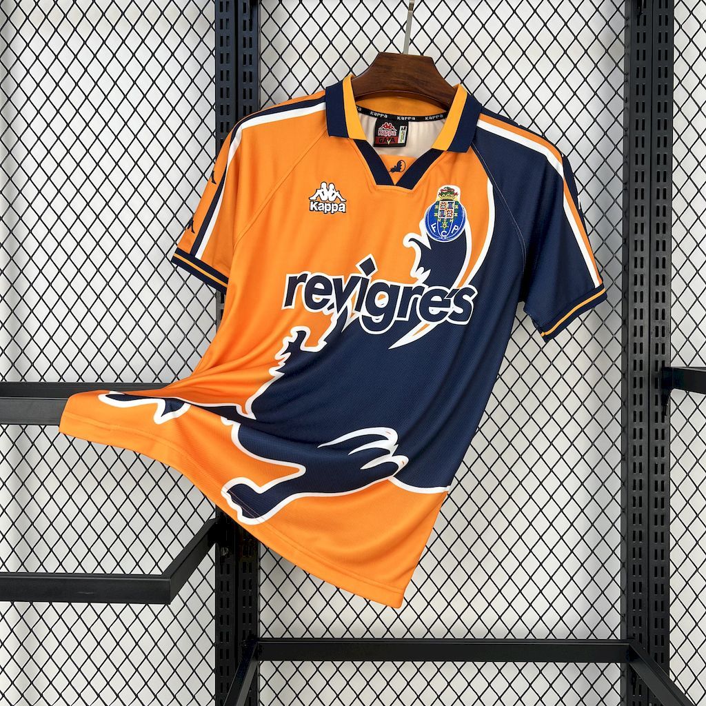 Porto 1997/99 away retro football jersey, orange and navy with front sponsor print