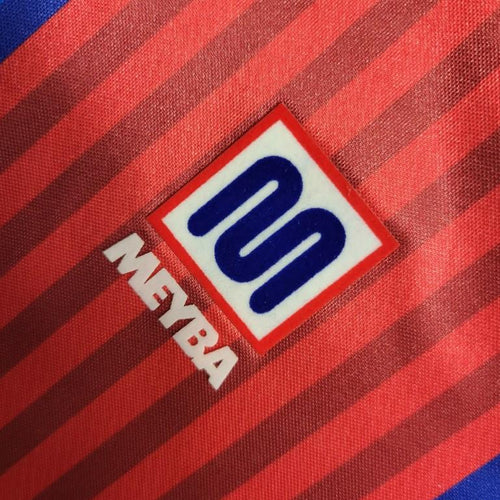 Blue and red striped jersey label with 101 and MEYBA text