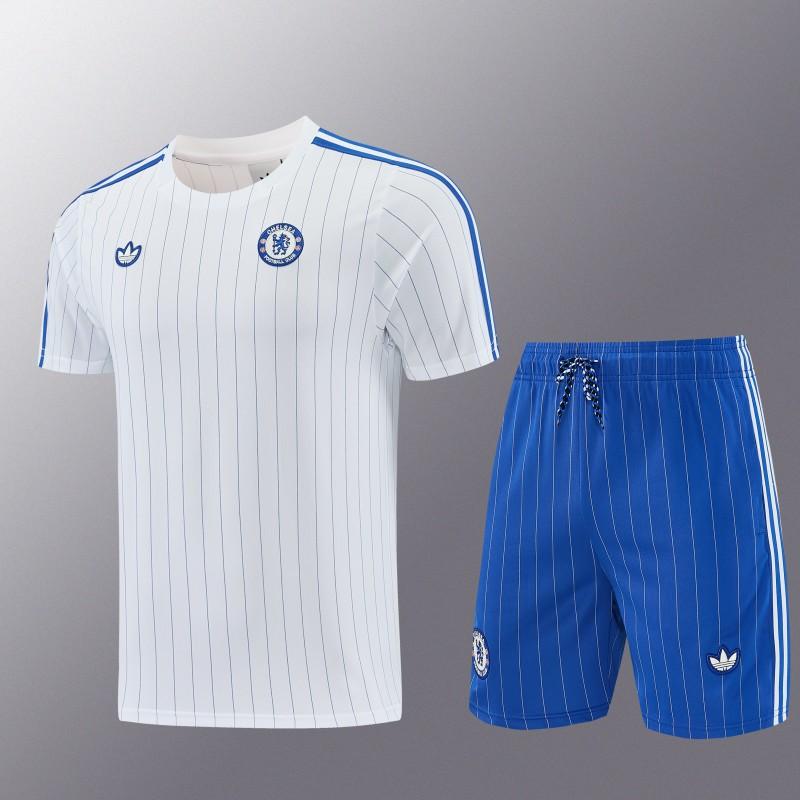 Chelsea 2025/26 White/Blue Casual Shirt + Shorts Set