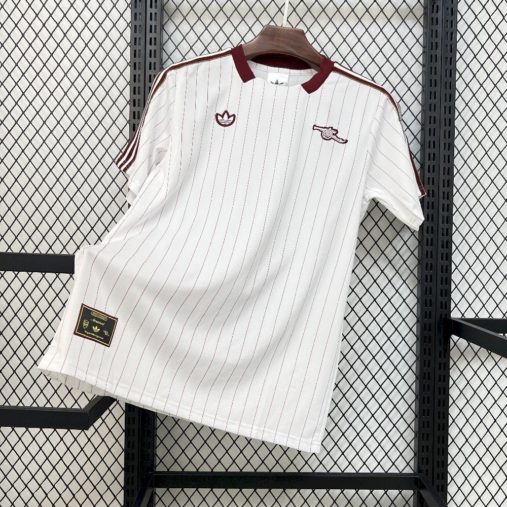 Arsenal 2025/26 terrace icons football shirt, white with maroon collar and pinstripes