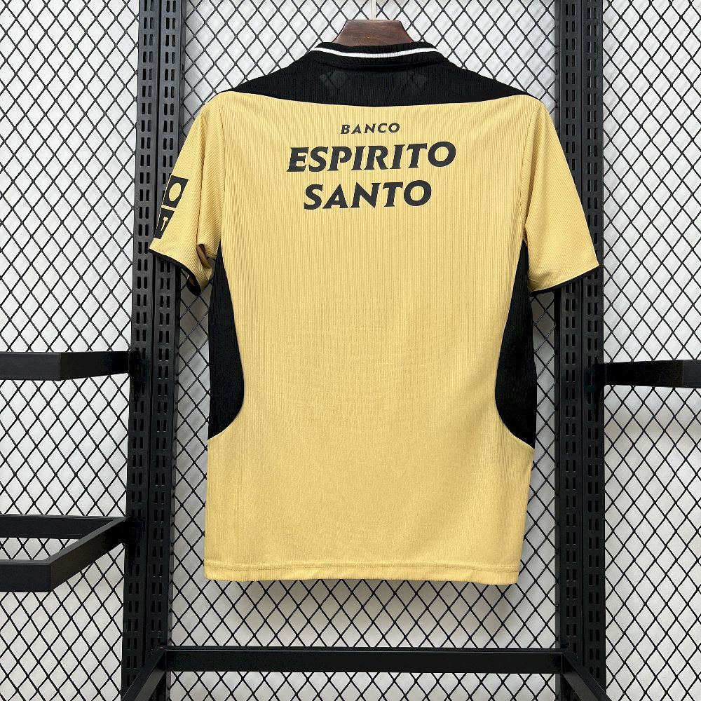 Yellow retro football jersey back with black trim and BANCO ESPIRITO SANTO lettering