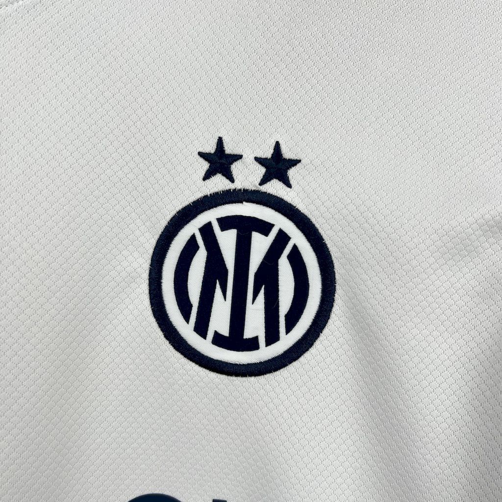 White Inter Milan away fan jersey center crest with two stars emblem