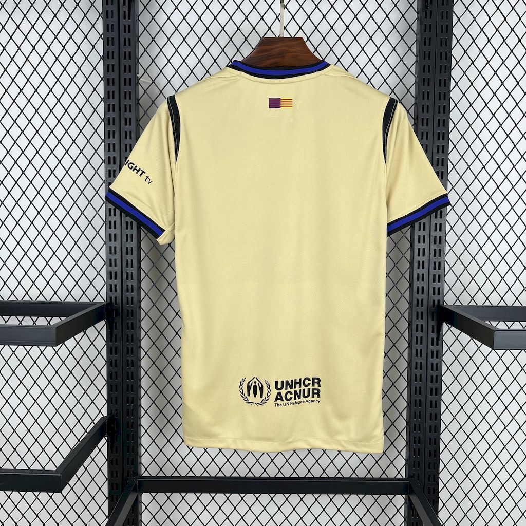 FC Barcelona 2025/26 away fan jersey back, light yellow with UNHCR ACNUR logo