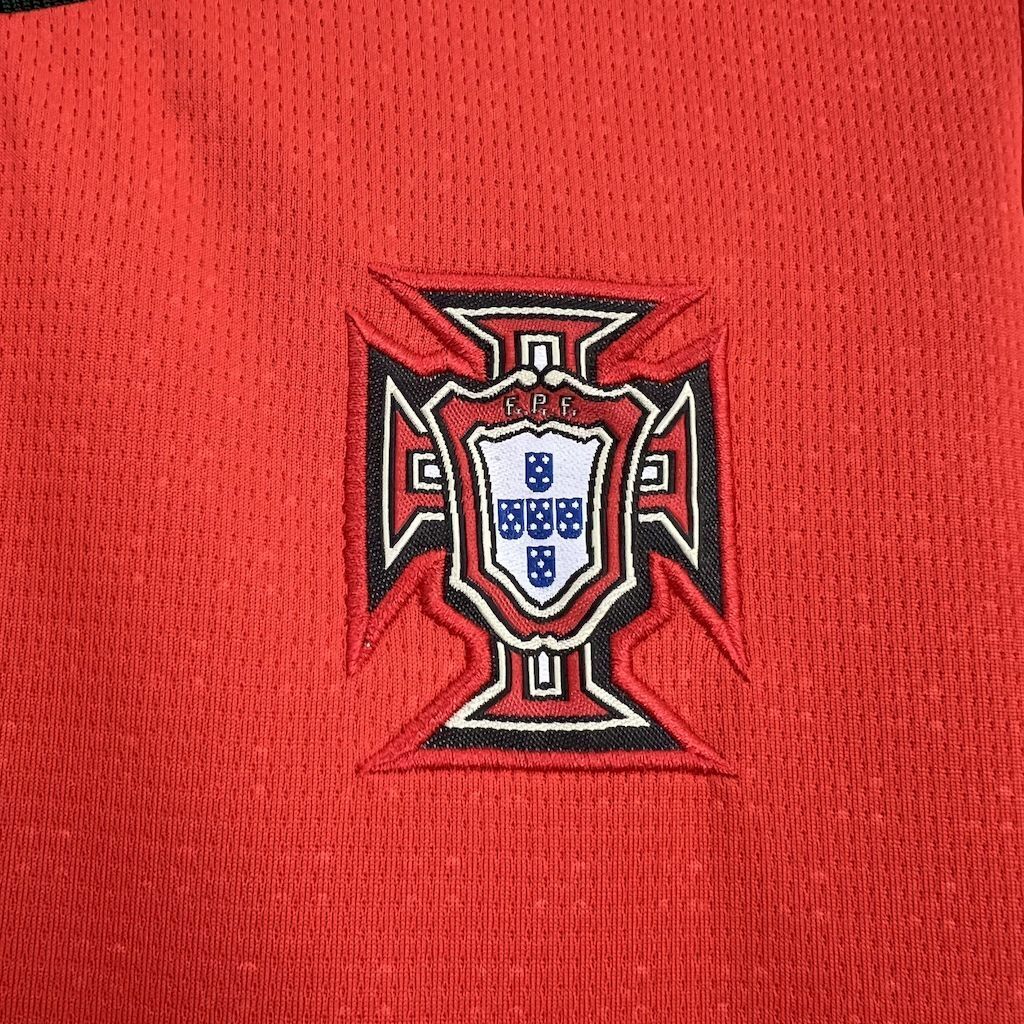 Portugal crest emblem on red mesh jersey