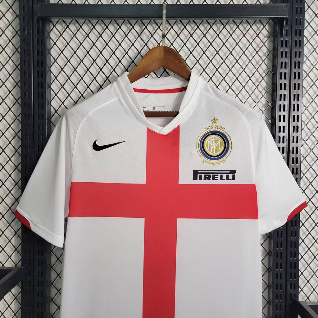 Inter Milan retro away football shirt front, red cross stripe with Nike swoosh