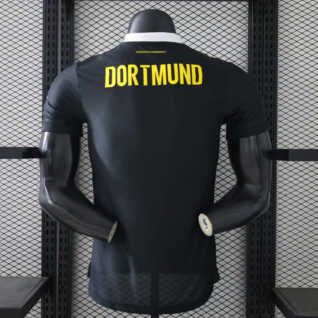 Borussia Dortmund away football jersey (player version) showing DORTMUND in yellow on the back