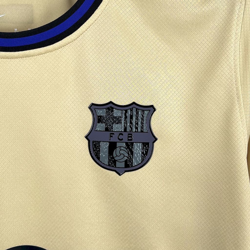 Light yellow FC Barcelona fan jersey, FCB shield crest on chest