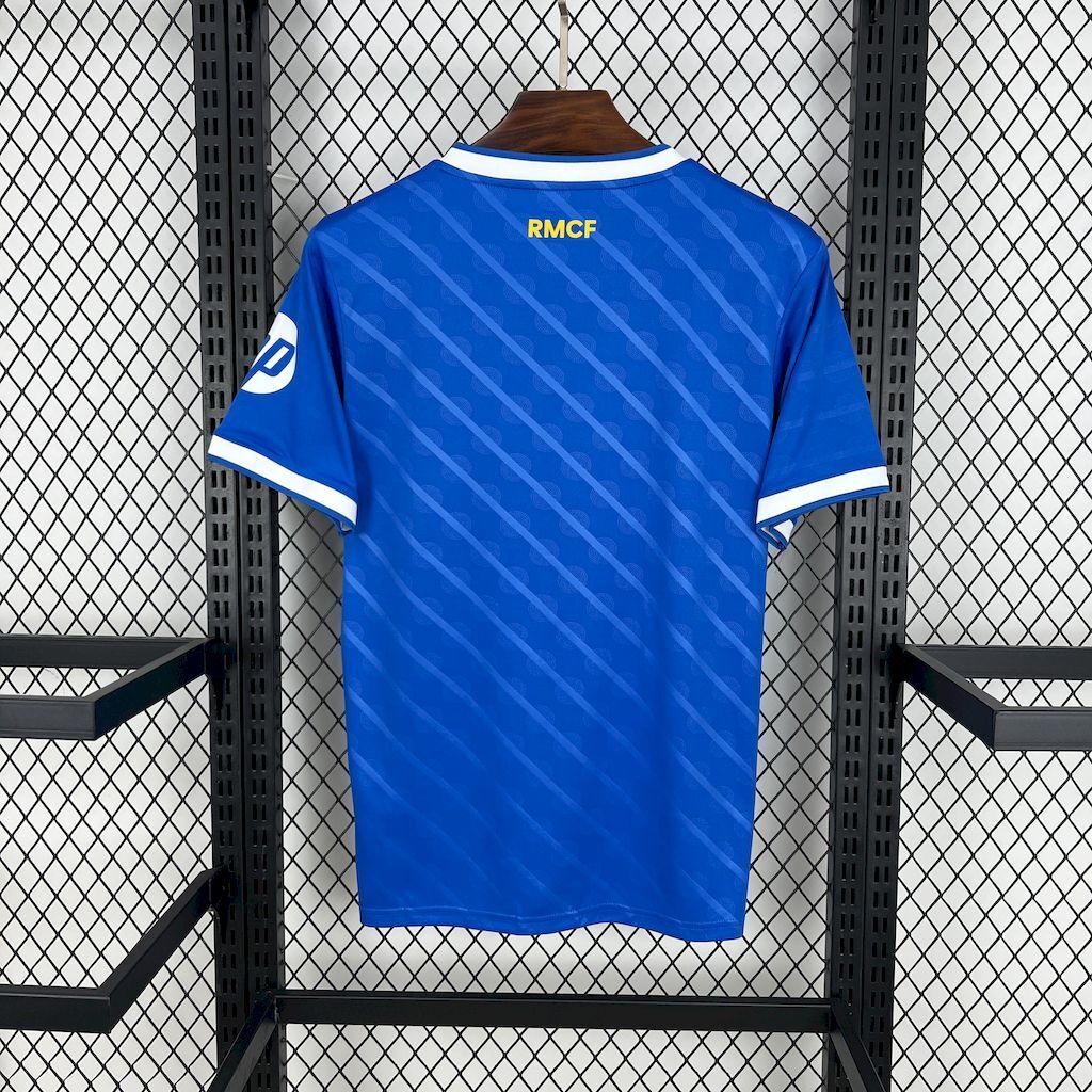 Real Madrid third football jersey back, blue with RMFC text and white collar trim