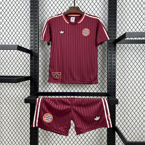 Kids Bayern Munich terrace icons jersey and shorts set, maroon with white trim