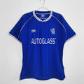 Blue Chelsea FC retro home football shirt with white trim and AutoGlass sponsor