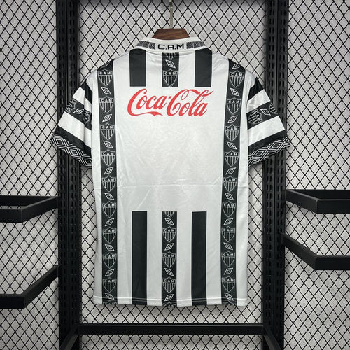 Retro soccer jersey back, white with black stripes, Coca-Cola script center