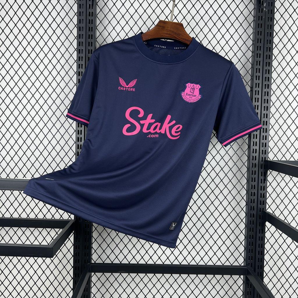Navy Everton 2025/26 fourth fan football jersey with pink trim and Stak e sponsor logo