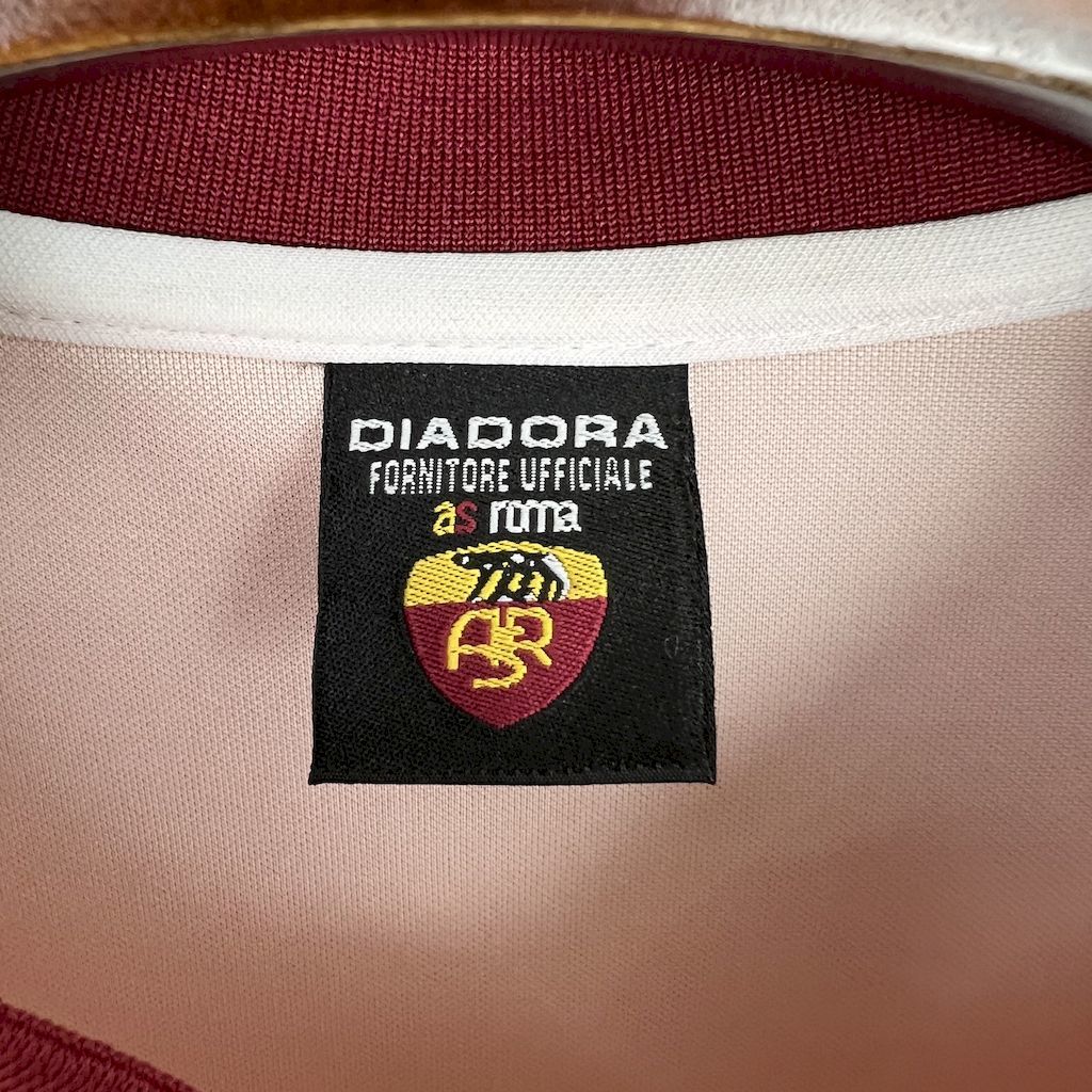 Retro Roma home football shirt neck label, DIADORA official founder as Roma badge